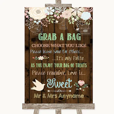 Rustic Floral Wood Grab A Bag Candy Buffet Cart Sweets Personalised Wedding Sign • £49.95