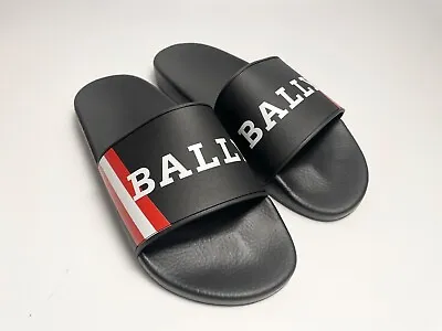 BALLY SIMON BLACK RUBBER LOGO SANDALS SLIDES SHOES - MADE IN ITALY Size US8 • $120