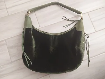 Via Spiga Green Velvet & Suede Shoulder Hobo Handbag.   Size 10x13x3 • $69