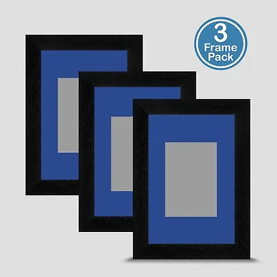 Black Photo Frame 6x4 X3 MULTI PACK Incl Blue Mount 3.5x2.5 ACEO Art Print • £20.50