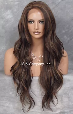 $84.95 • Buy Heat OK Human Hair Blend Mono Top Full LACE FRONT WIG Brown Mix L Mono Part AUR