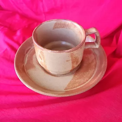 Gresline Espresso Cup Saucer FRANCO POZZI Brown/Tan Matte - Italy - Vintage  • $50