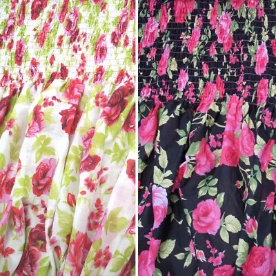 Preshirred Polycotton Fabric Summer Dress Material Roses Floral Flowers • £11