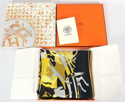 $799 • Buy Hermes Paris Ex Libris En Camouflage 35 X35  Veil Silk Scarf Benoit Pierre Emery