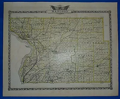 Old Authentic 1876 ILLINOIS County Map ~ MADISON W/ BOND - ALTON On Reverse • $45.95