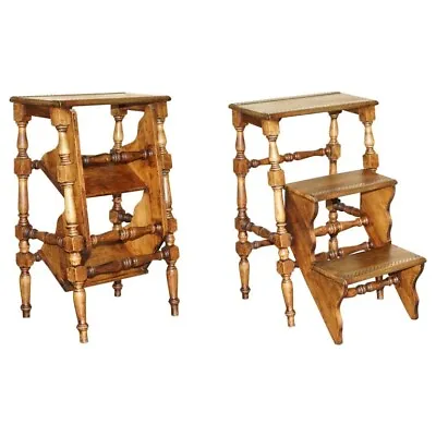 Antique Arts & Crafts Metamorphic Library Steps Ladder Side Table Brass Tread • $2281.33