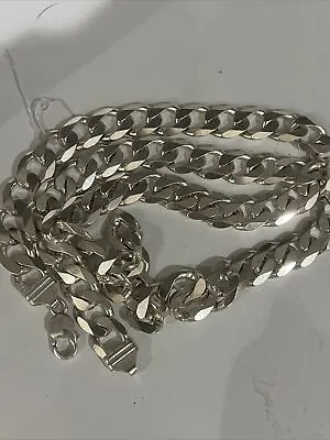 SOLID 925 SILVER HEAVY WIDE CHUNKY CURB CHAIN/NECKLACE 30” Long 168g- 14mm Wide • £310