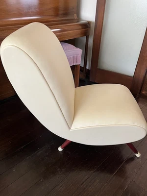 $700 • Buy Two White Leather Modern Design Chairs With A Matching Foot Stool