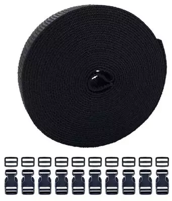 1 1/2 Inch Wide 10 Yards Black Nylon Heavy Webbing Strap With +10 Pcs Black P... • $23.88