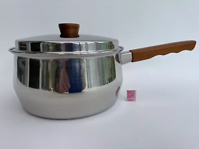 £24.99 • Buy Vintage Prestige Stainless Steel 3 Litre Saucepan Copper Bottom Wooden Handle