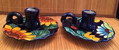 Pair Mexican Talavera Fingerloop Candlesticks • $20