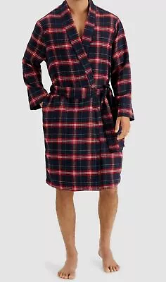 $51 Club Room Men Pajama Red Plaid Fleece Cotton Robe Lounge Sleepwear One Size • $13.98