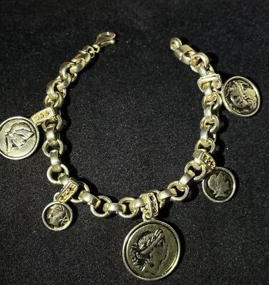 Vintage Gold Over 925 Sterling Silver Italiana Linked Coin Bracelet • $99