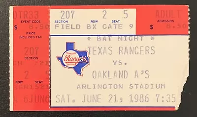 1986 Rookie Jose Canseco HR #23 Ticket Stub Texas Rangers Oakland A's 6/21 • $13.99