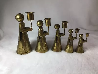 5 Vintage Mid Century Brass Altar Boys Candle Holders Christmas P. Mexico 1-5 • $39.99