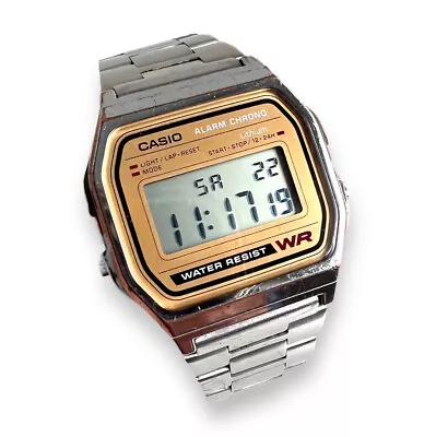 £59 • Buy Retro Casio Unisex Silver Gold Alarm Chrono WR A158WE Digital Watch Vintage