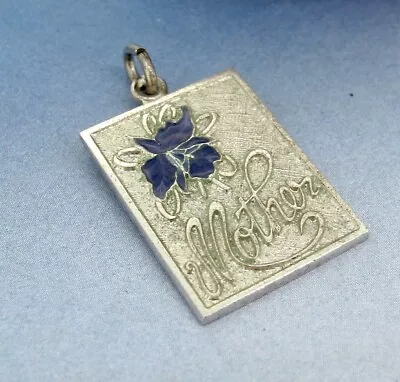 Vintage Griffith Etched Sterling Silver  Mother With Lavender Enamel Iris  Charm • $3.99