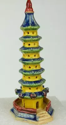 Chinese Mid-Century Ceramic Miniature Pagoda Tower Handmade & Hand-Painted China • $48.90