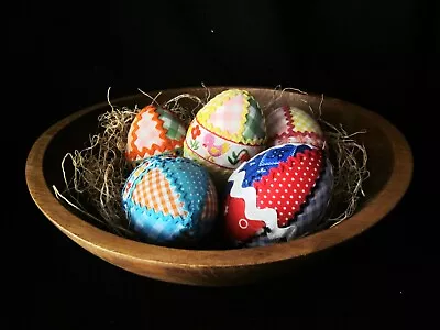 6 Vintage Hand Decorated Plastic Easter Eggs  Fabric Ribbon Braid  - 4  • $22.99