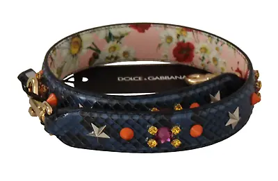 Dolce & Gabbana Blue Exotic Leather Crystals Reversible Shoulder Strap • $489.06