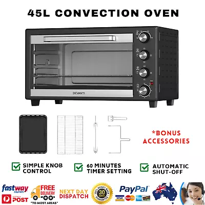 Devanti Electric Convection Oven Bake Benchtop Rotisserie Grill 45L Portable NEW • $121.11