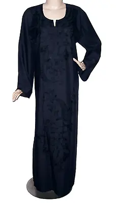 Plus Size 26 Egyptian Cotton Embroidered Kaftan Black Dress Long Sleeve Abaya • £16.79