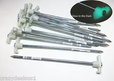 (16) GLOW IN THE DARK Tent Stakes Pegs Heavy Duty Steel Metal Camping Tarp Long • $20.99