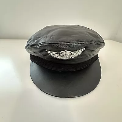 VINTAGE Harley Davidson Hat Cap Captain Black Leather 100 Year Anniversary Large • $80