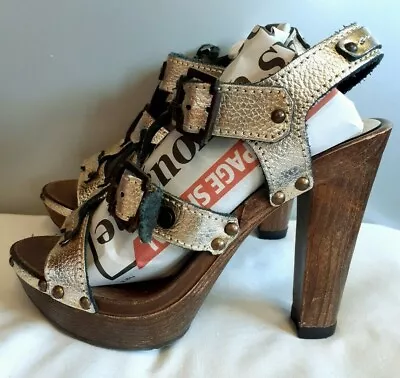 £9.99 • Buy River Island Gold Leather Gladiator Sandals. Wood Effect Platform. Open Toe.UK 4