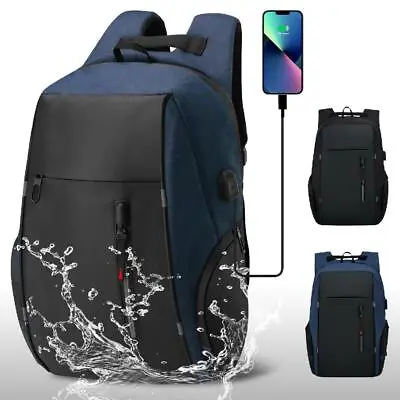 $22.79 • Buy Men Backpack USB Charging Waterproof Laptop Travel School Rucksack Shoulder Bag