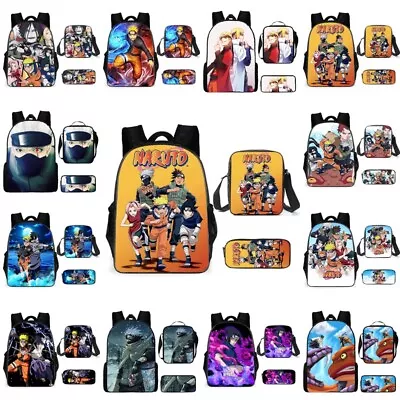 3Pcs/Set 3D Naruto Backpack Pencil Case Lunch Bag Suits New School Travel Bag UK • £26.26