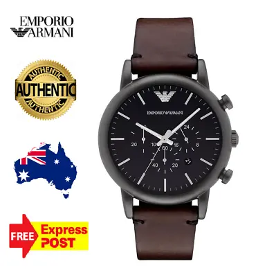 New Emporio Armani Ar1919 Grey/black/brown Leather Chronograph Mens Quartz Watch • $279.99