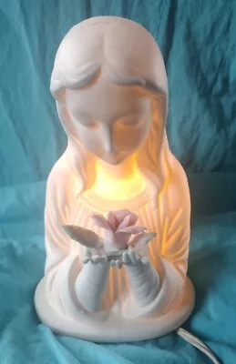 Vintage Westminster Madonna Virgin Mary With Rose Night Light Table Lamp Ceramic • $19