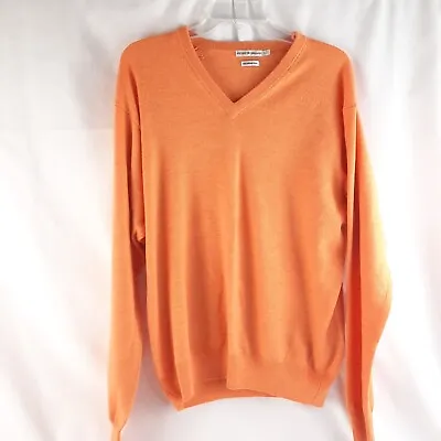 Peter Millar Sweater Men's Large Orange 100% Merino Wool V-Neck Pullover Golf • $20.48