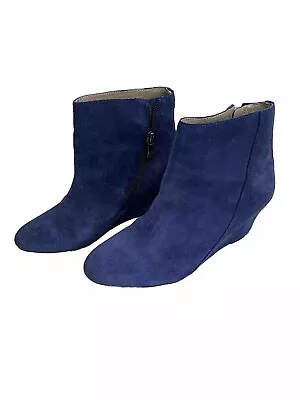 Vince Camuto Blue Suede Wedge Booties Size 7.5 Leather Upper • $18