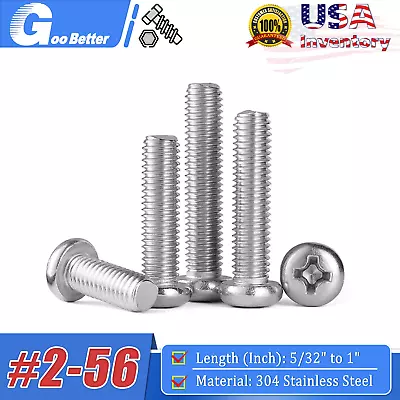 #2-56 Phillips Pan Head Machine Screws 304 Stainless Steel Ruond Head Bolts • $7.59