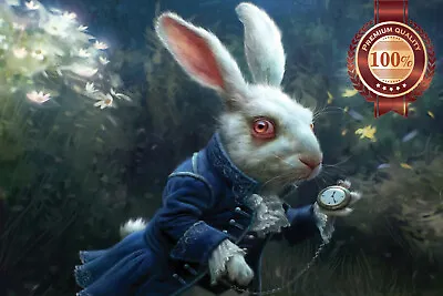White Rabbit Alice In Wonderland Painting Wall Art Print - Premium Poster • $39.95