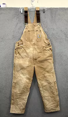 Vintage Carhartt Bibs Mens 40 X 32 R02 BRN Canvas Insulated Double Knee USA Made • $44.88