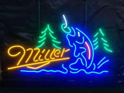 Neon Light Sign Lamp For Miller Lite Beer 20 X16  Fishing Get Hooked Fish Trees • $131.98