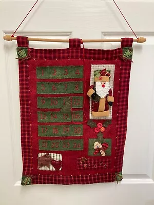Vintage Christmas Countdown Advent Calendar 3D Folk Art Date Pockets Santa Dowel • $29.99