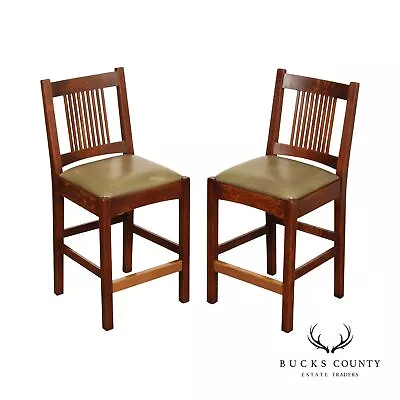 Stickley Mission Collection Pair Oak Counter Stools • $1495