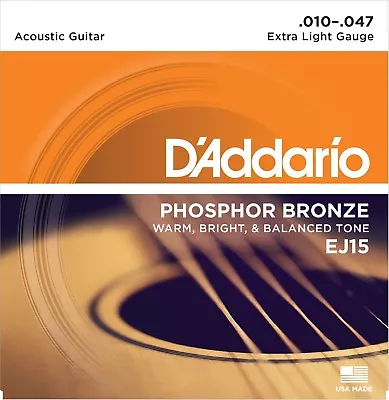 D'Addario EJ15 Phosphor Bronze Extra Light Acoustic Guitar Strings 10-47 Set • $7.99