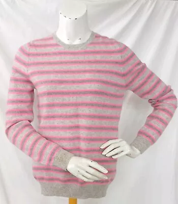 M&S Collection Pink/Grey Striped 100% Cashmere Round Neck Jumper UK 12 • £15