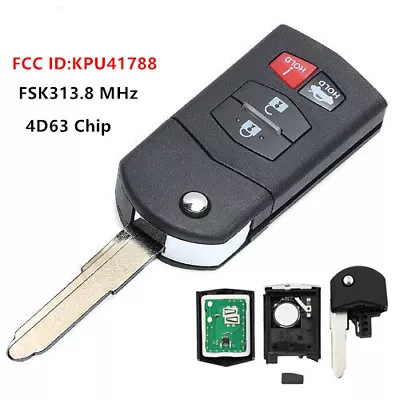 Uncut 4Button Remote Flip Key Fob 313.8 MHz 4D63 Chip For Mazda SPEED 6 KPU41788 • $16.92