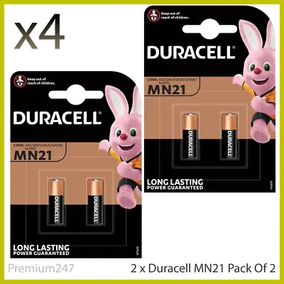 4 X Duracell MN21 Alkaline Batteries 12V A23 23A LRV08 K23A E23A LRV08 Battery • £5.39