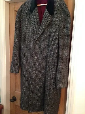 Mens Vintage Tweed Coat Velvet Collar Large Size Mackay Bros Ltd • £70
