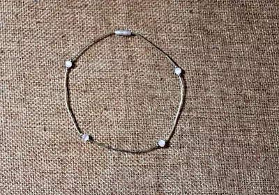 Sterling Silver 9.25  Anklet Ankle Or Wrist Bracelet White Swirl Beads NOS • $12.95
