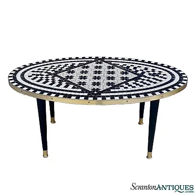 Mid-Century Modern Tile Top Black & White Mosaic Oval Coffee Table • $600