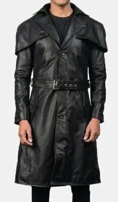 Men's Black Leather Trench Coat |Full Length Black Duster Coat |Leather Overcoat • $144.99