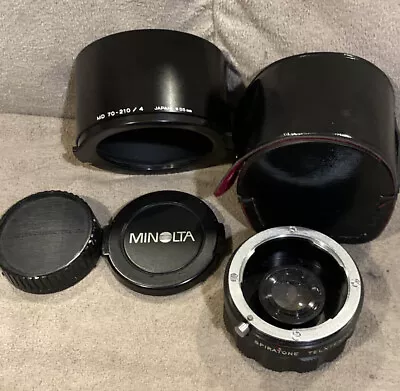 Minolta MD 70-210mm F4 Zoom Lens Original Hood Front + Rear Caps + 2x Converter • $29.50